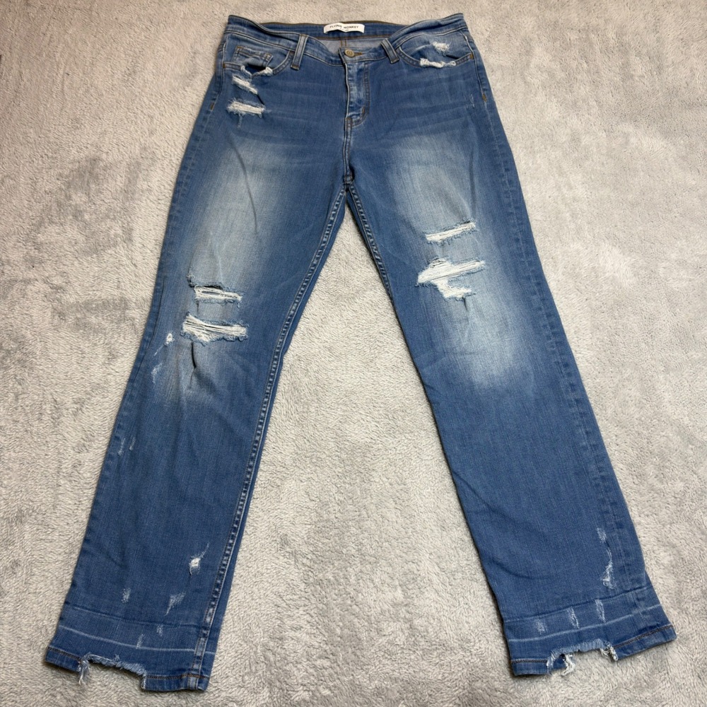 Flying Monkey Platinum Jeans Womens 30 Blue Distressed Raw Hem Straight Y2743